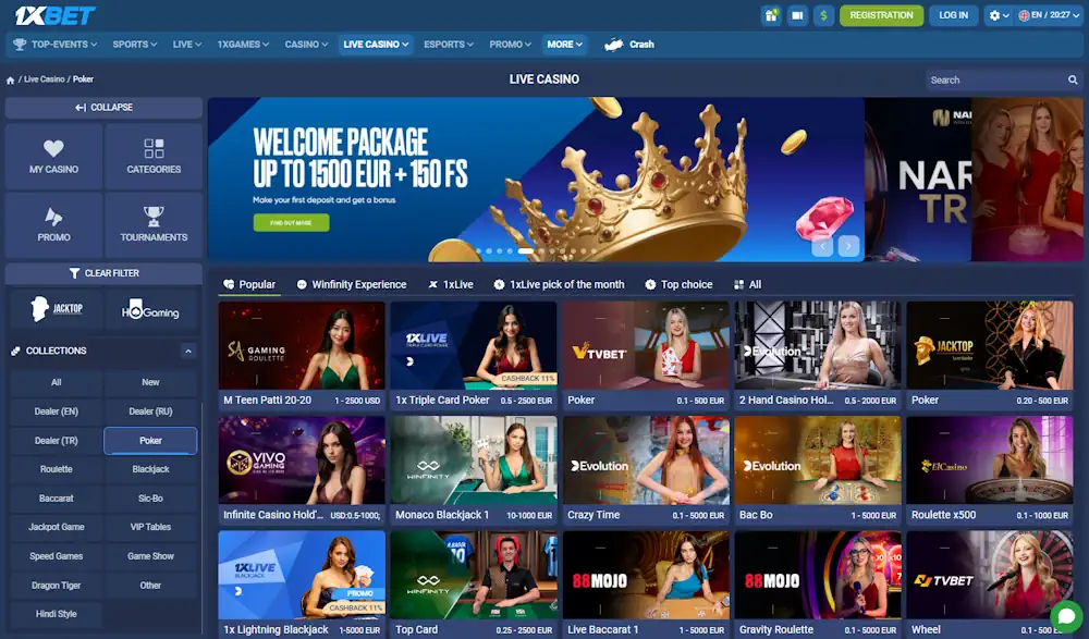 1xBet Casino Poker Games Screenshot